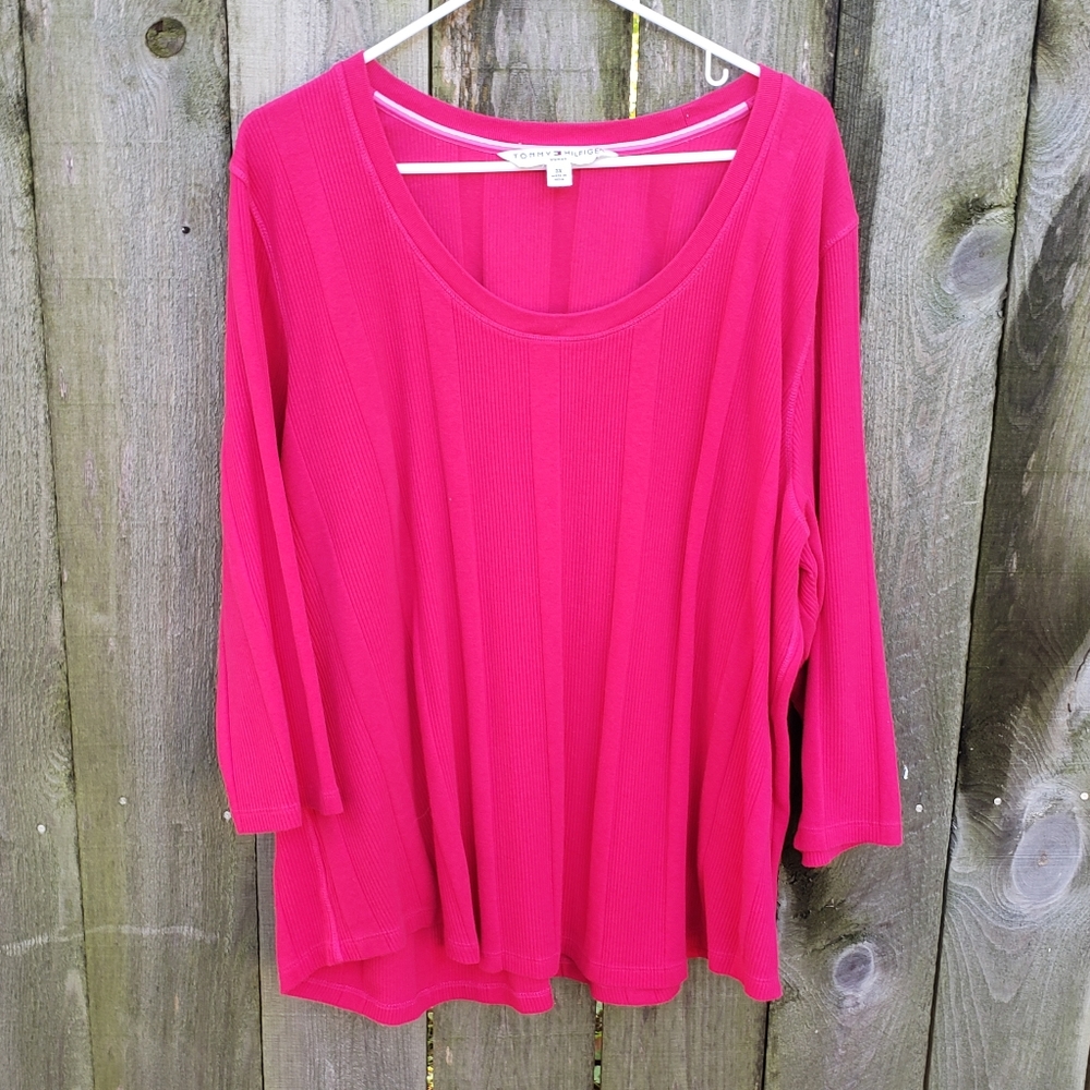 TOMMY HILFIGER hot pink long sleeve textured top